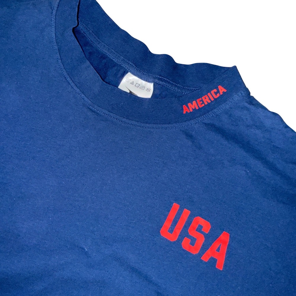 Crane‎ USA Crop Top XXL Blue mock neck American Flag Graphic Tee olympics team - Picture 2 of 6
